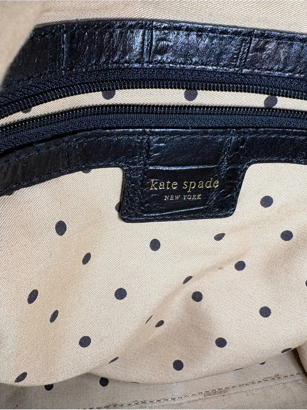 Kate Spade New York Black Leather Shoulder Bag Polka Dot Lining